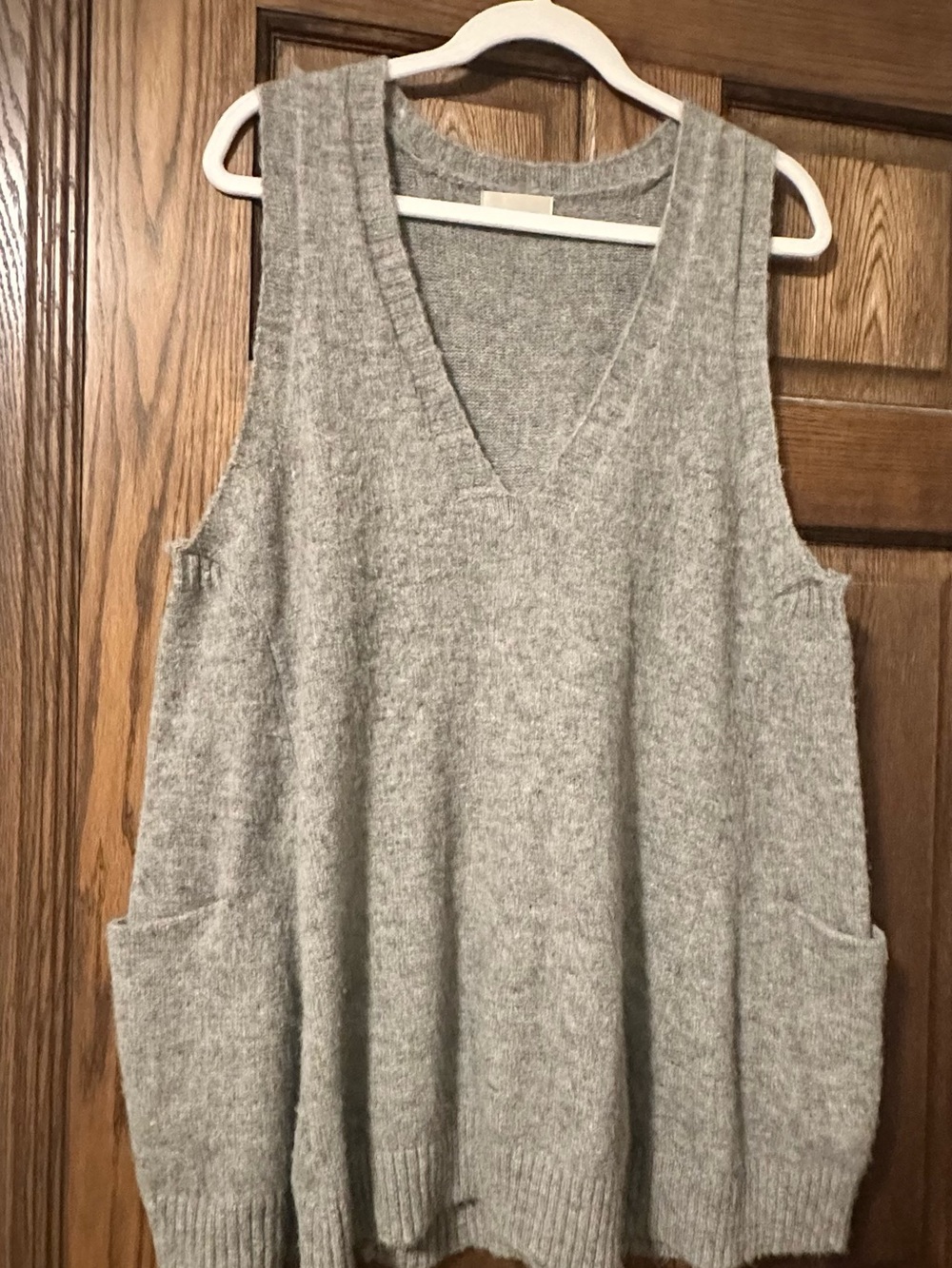 Cozy V-Neck Sleeveless Knit Sweater Dress - Light Gray